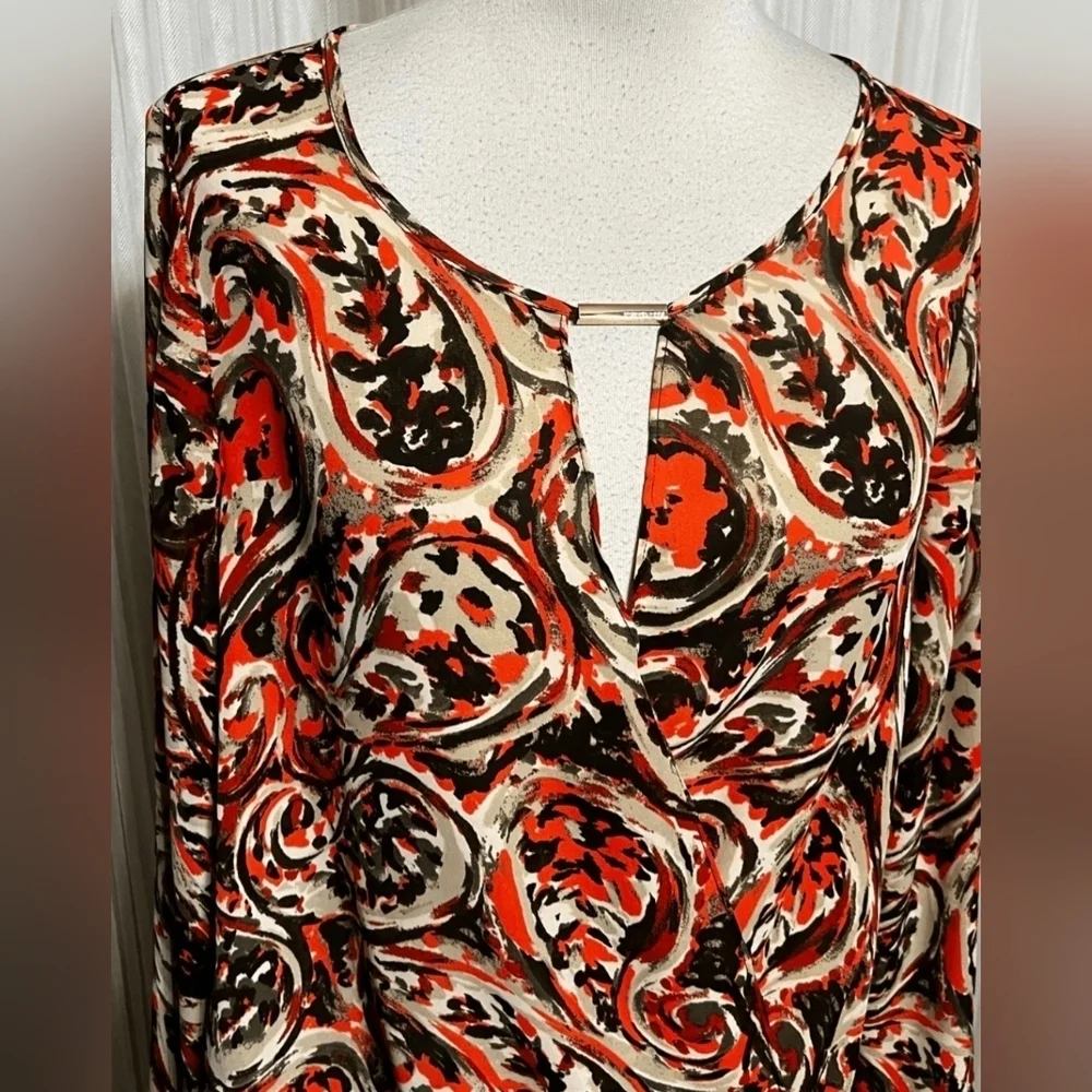 Michael Kors Women’s Chiffon Blouse Size 14 Abstract Print Long Sleeve